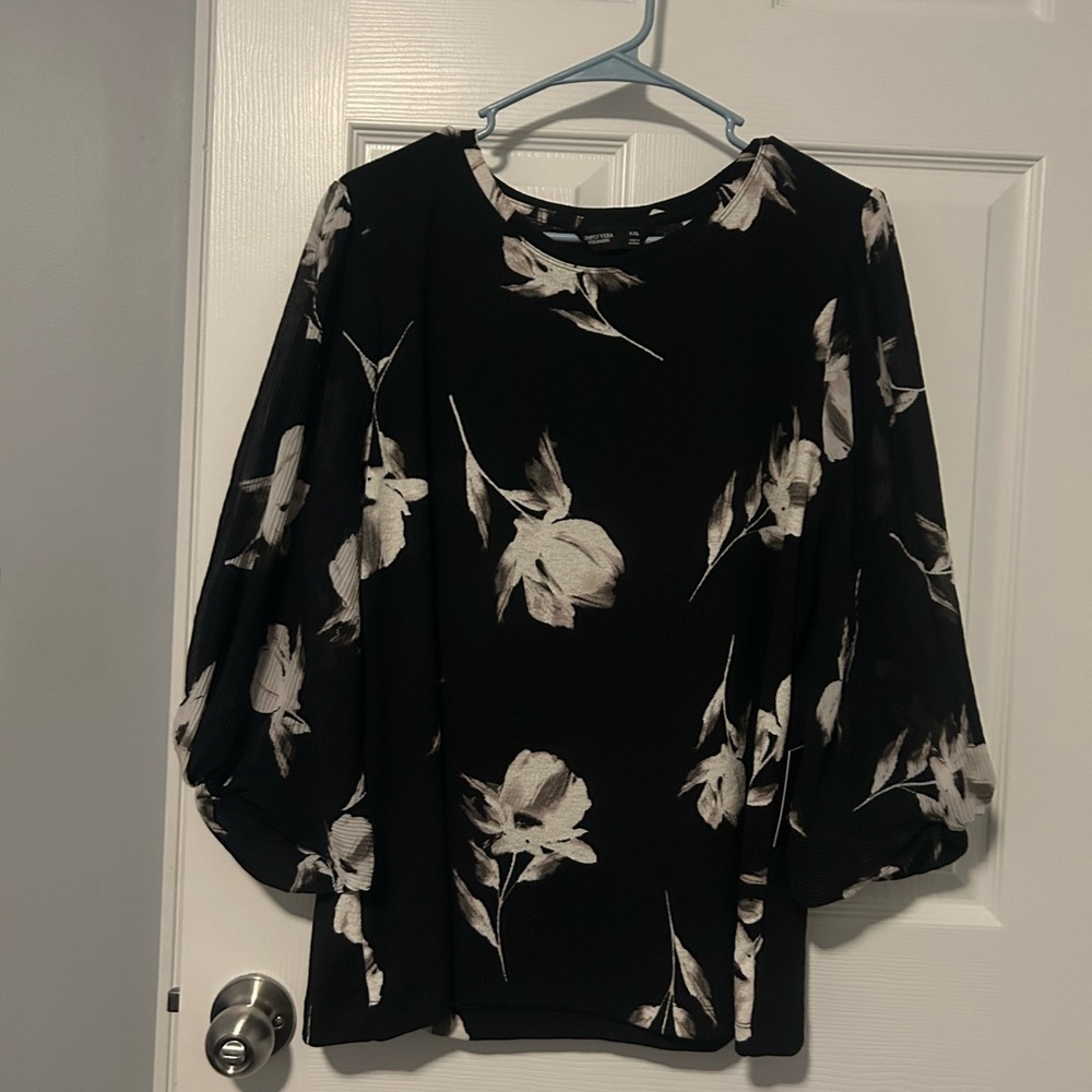 Simply Vera Vera Wang Black Floral Balloon-Sleeve Blouse